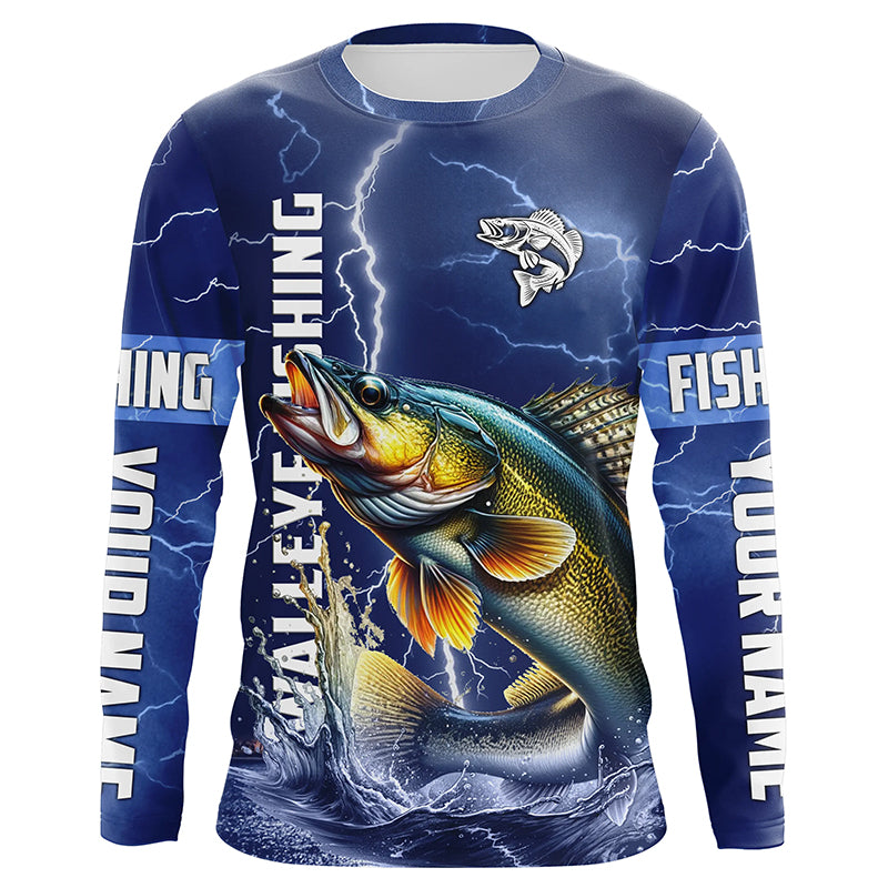 Walleye Fishing blue lightning jerseys custom performance Long Sleeve tournament fishing shirts NQS5352