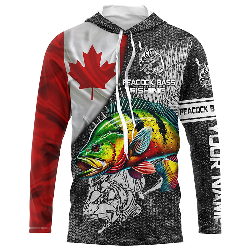 Canadian Flag peacock bass Fishing Custom name Long sleeve, Long Sleeve Hooded NPQ939