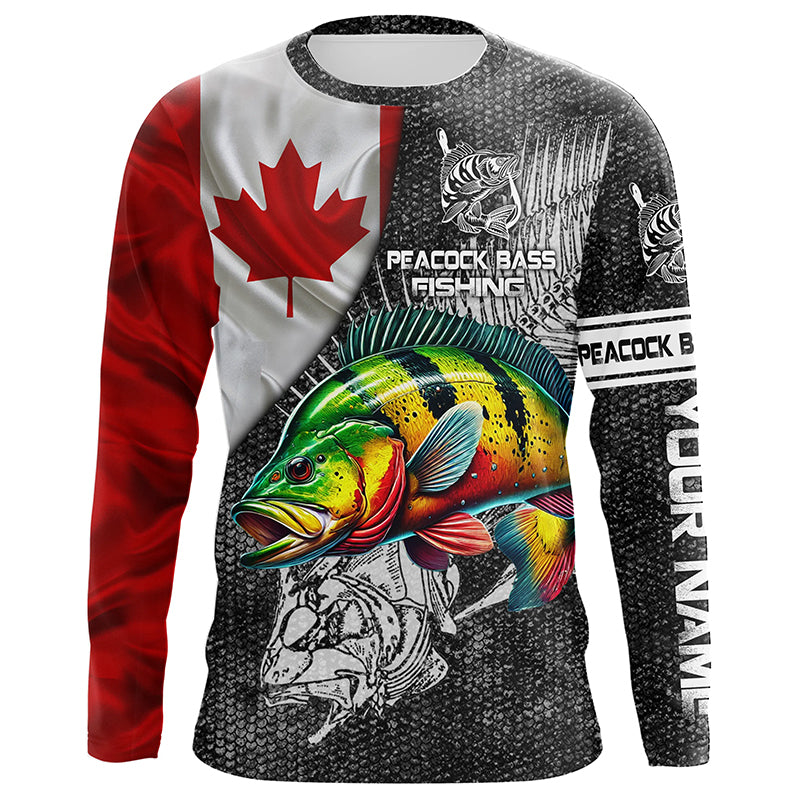 Canadian Flag peacock bass Fishing Custom name Long sleeve, Long Sleeve Hooded NPQ939