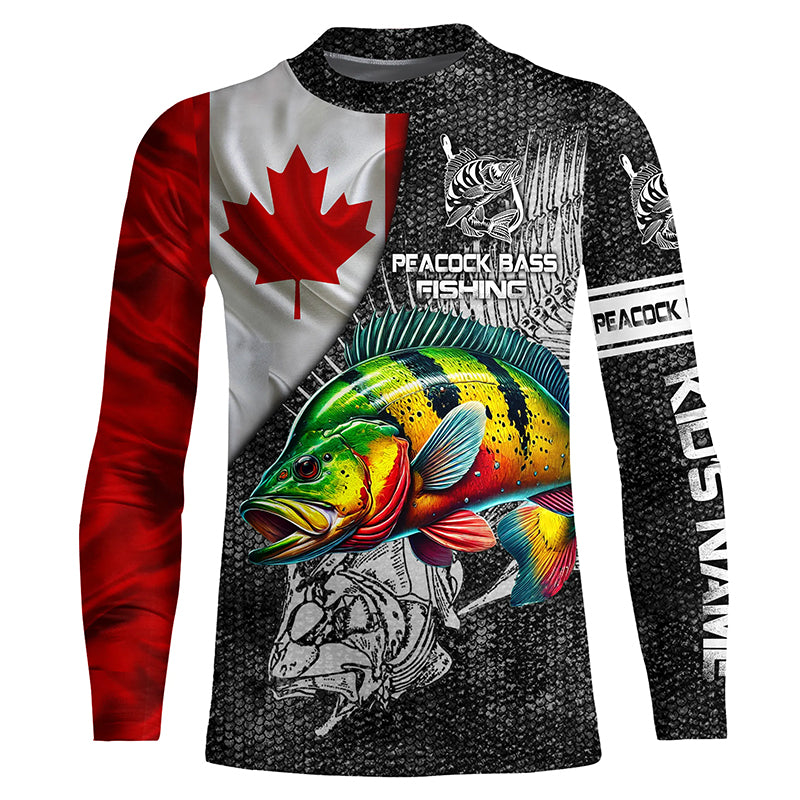 Canadian Flag peacock bass Fishing Custom name fishing shirts jerseys | Kid Long Sleeves NPQ939