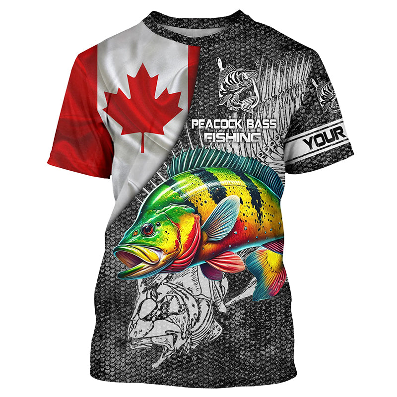 Canadian Flag peacock bass Fishing Custom name fishing shirts jerseys | Tshirt - NPQ939