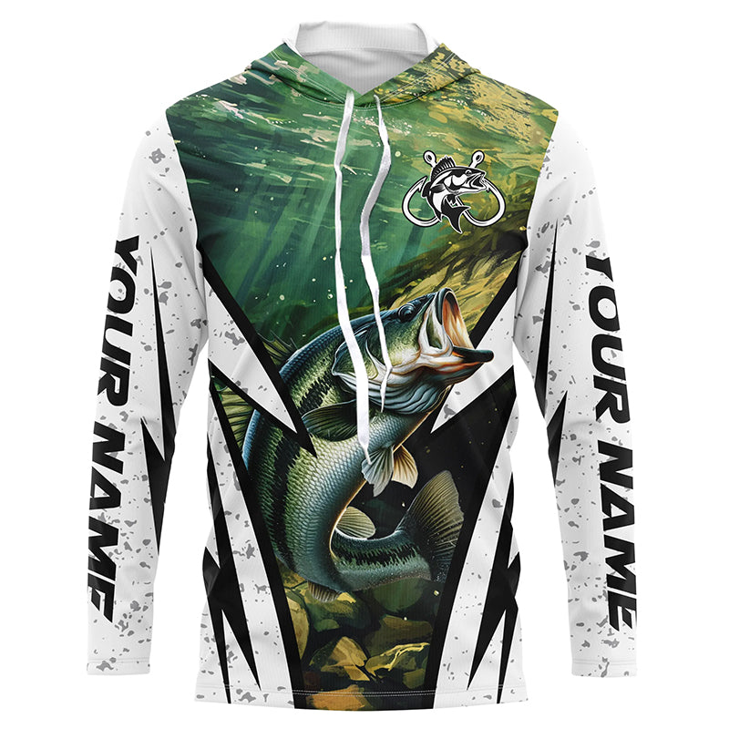 Personalized Largemouth Bass fishing white grunge long sleeve Fishing Shirts NQS7114