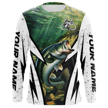 Load image into Gallery viewer, Personalized Largemouth Bass fishing white grunge long sleeve Fishing Shirts NQS7114
