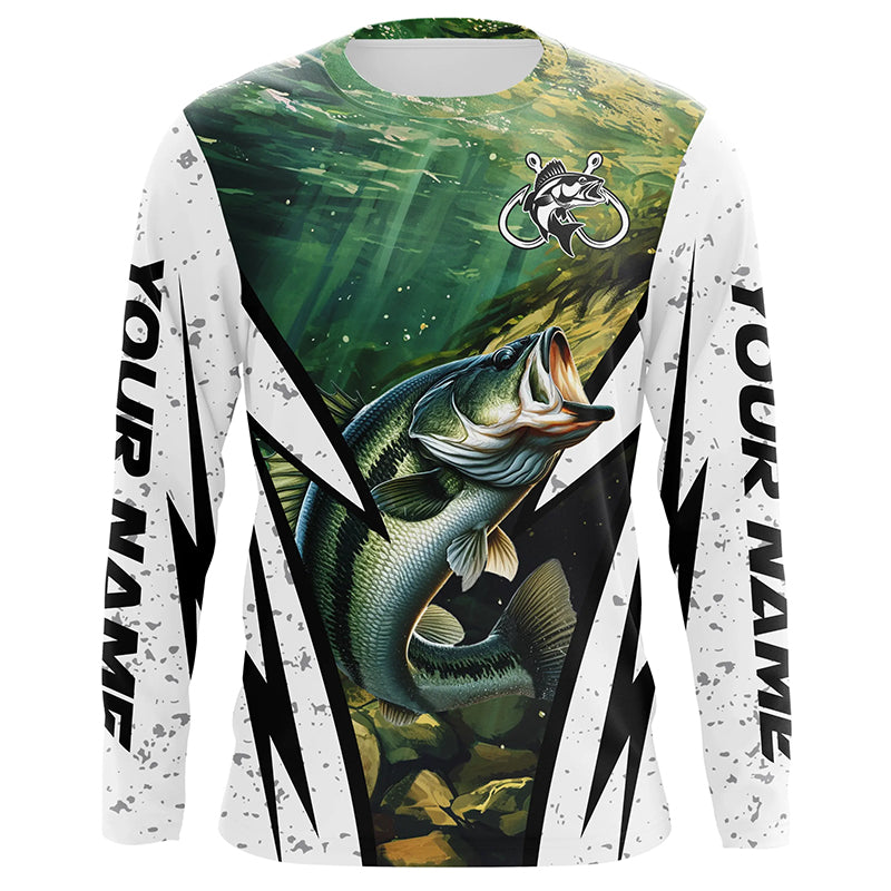 Personalized Largemouth Bass fishing white grunge long sleeve Fishing Shirts NQS7114