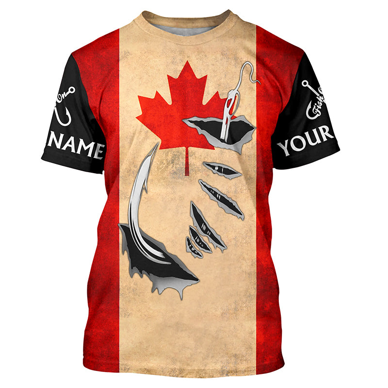 Canadian Fishing 3D Fish Hook patriotic fish on UV protection custom Fishing T-shirt NQS5406