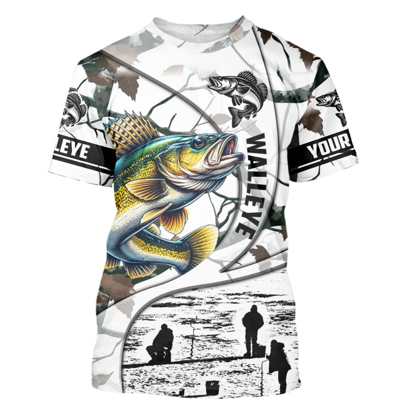 Ice fishing walleye winter camo ice fishing clothing Custom fishing T-shirt, gift for fisherman NPQ442