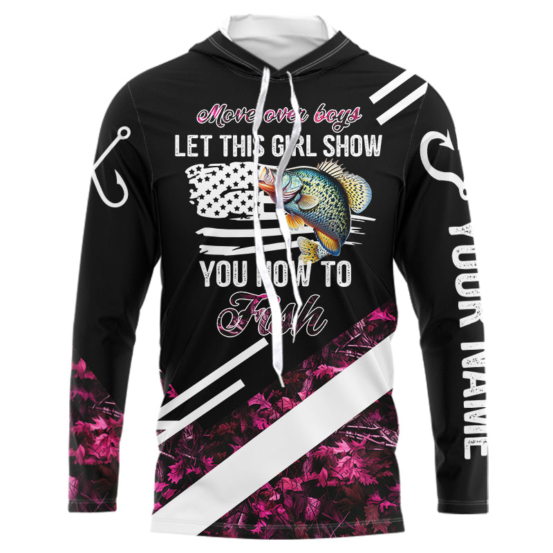 Move over boys let this girl show you how to fish Crappie pink camo custom Long sleeve fishing shirt NQS9471