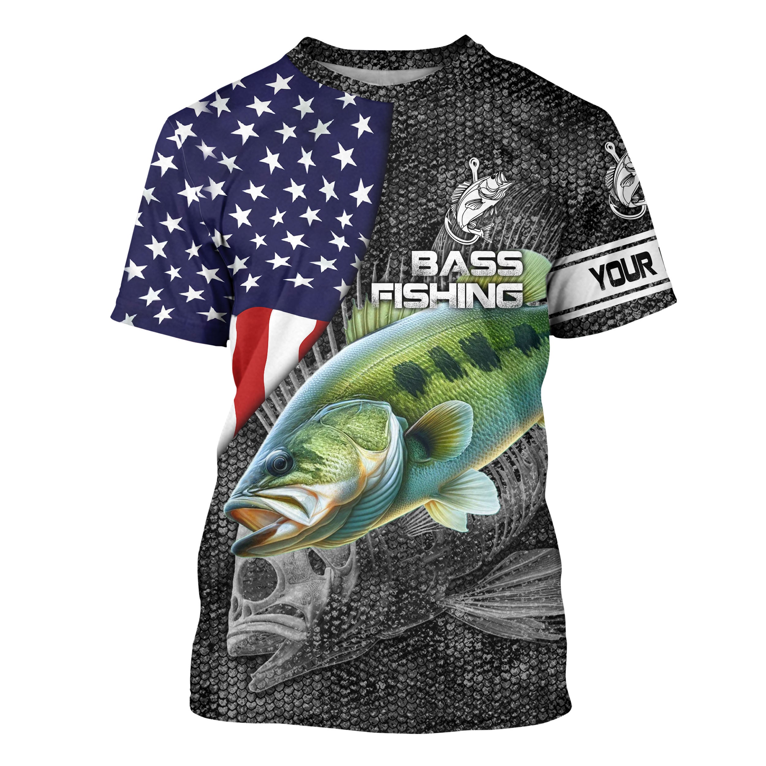 Largemouth Bass fishing American flag patriot Custom name fishing shirts jerseys | Tshirt - NPQ872