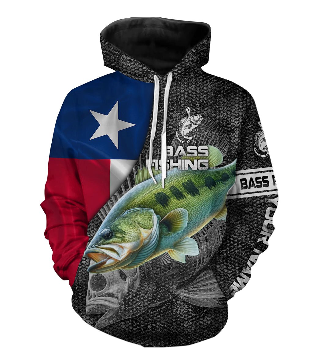 Texas Bass fishing Texas flag patriot Custom name fishing shirts jerseys  | Hoodie - NPQ873