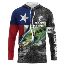Load image into Gallery viewer, Texas Bass fishing Texas flag patriot Custom name Long sleeve, Long Sleeve Hooded NPQ873
