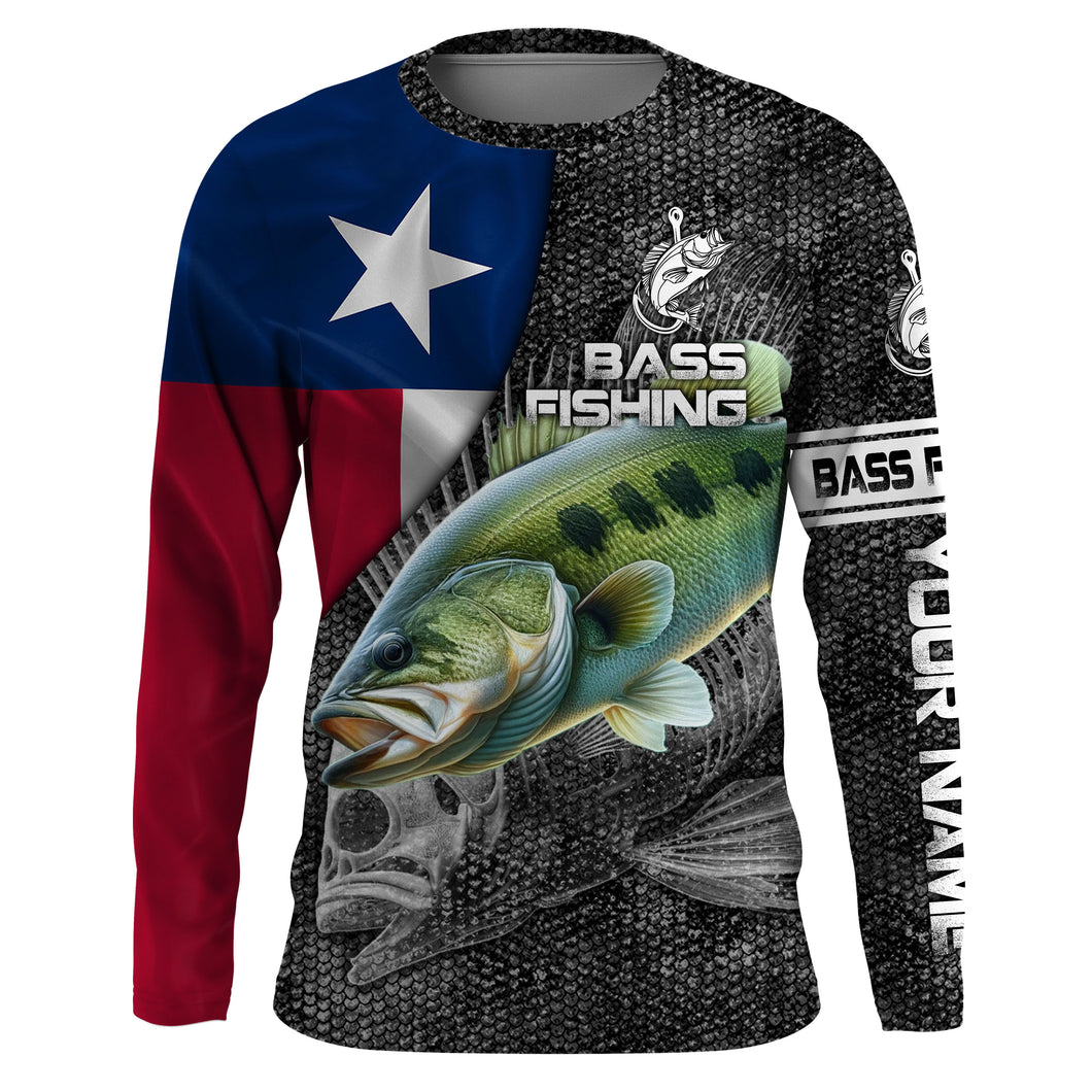 Texas Bass fishing Texas flag patriot Custom name Long sleeve, Long Sleeve Hooded NPQ873