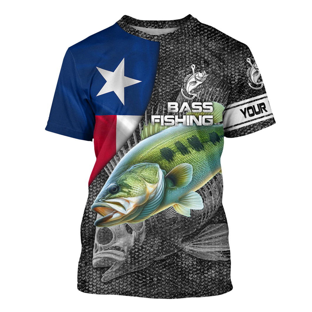 Texas Bass fishing Texas flag patriot Custom name fishing shirts jerseys | Tshirt - NPQ873