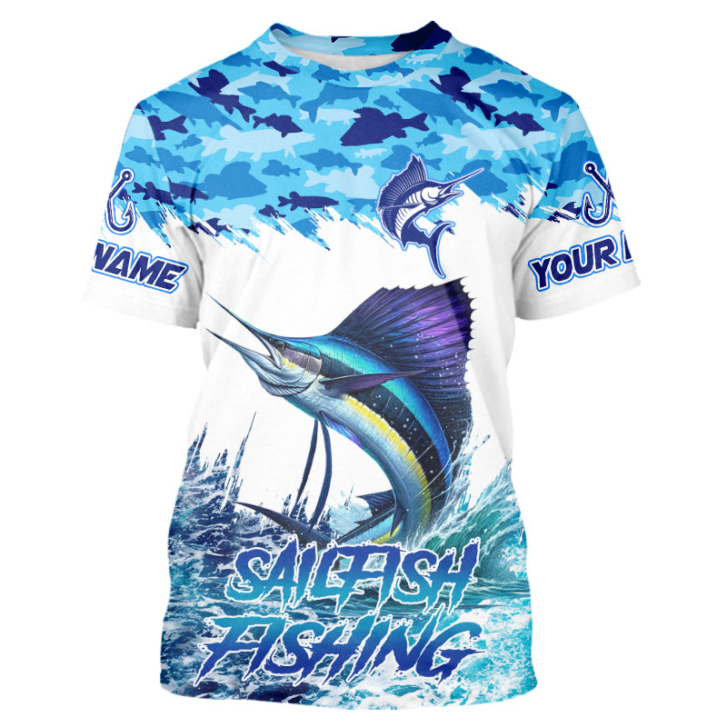 Sailfish fishing Blue sea camo Custom UV protection Fishing T-Shirts, Sailfish Fishing jersey NQS9342