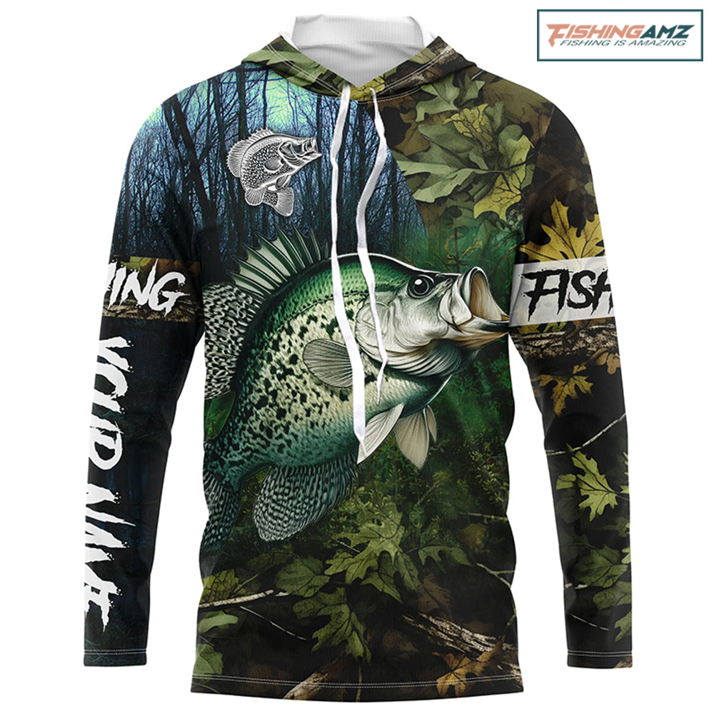 Crappie fishing green muddy camo Customize name Long sleeve Fishing shirts, personalized fishing gift ideas NPQ231