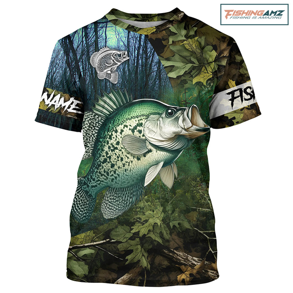 Crappie Fishing green camo Custom name Performance UV protection fishing T-shirt NQSD92