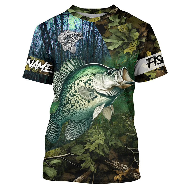 Crappie Fishing green camo Custom name Performance UV protection fishing T-shirt NQSD92