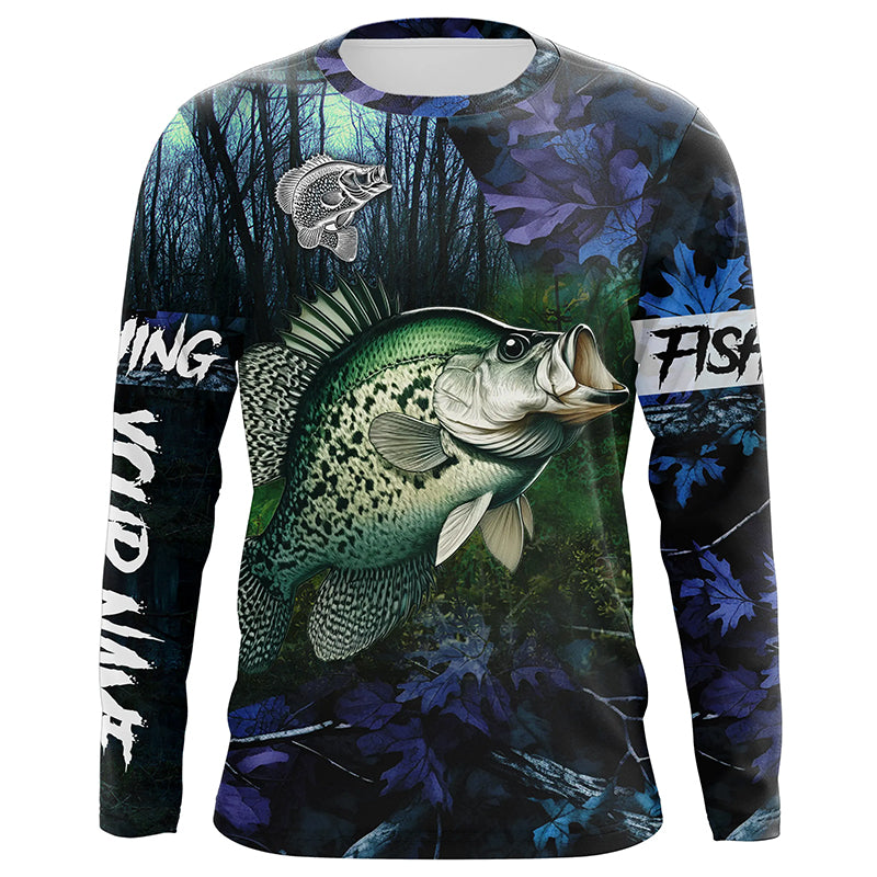 Crappie Fishing blue camo Custom name Performance Long Sleeve UV protection fishing shirts for men NQSD93