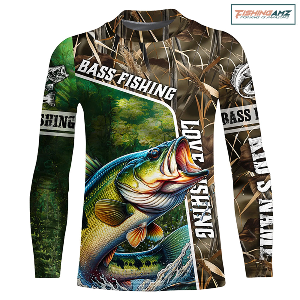 Personalized Bass Fishing camo Customize UV protection long sleeves fishing shirt for kid NPQ14