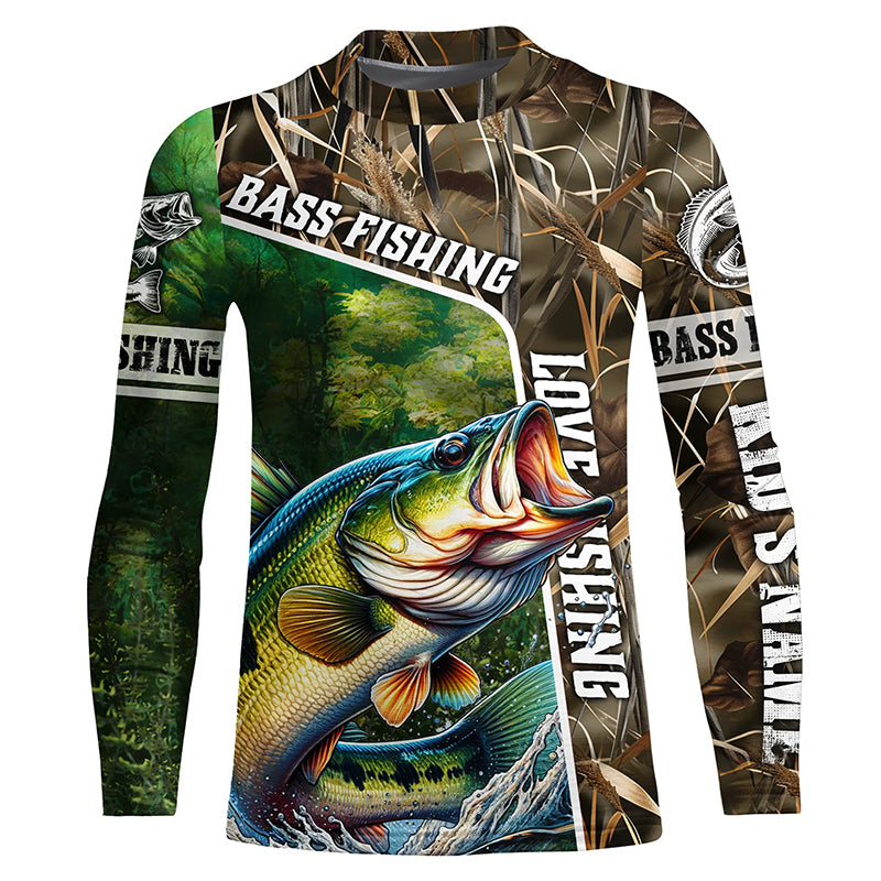 Personalized Bass Fishing camo Customize UV protection long sleeves fishing shirt for kid NPQ14