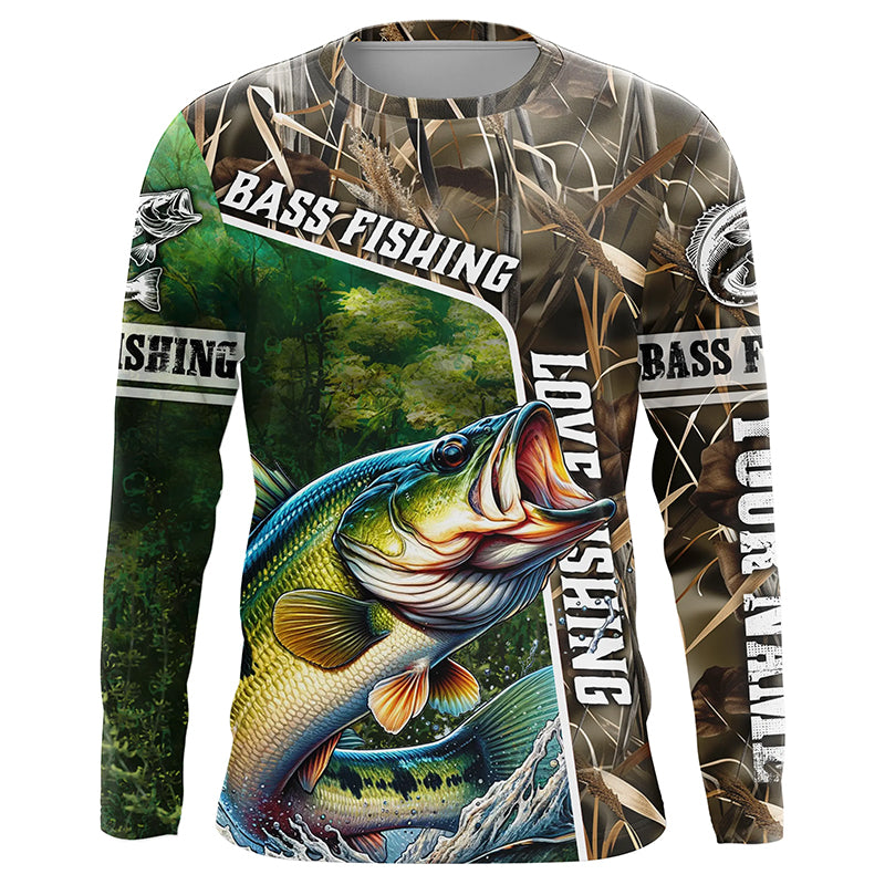 Personalized Bass Fishing camo UV protection Customize name long sleeves fishing shirt for men NPQ14