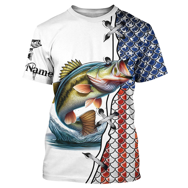 American flag Largemouth bass patriotic Fishing Customize performance fishing T-shirt NQS2072