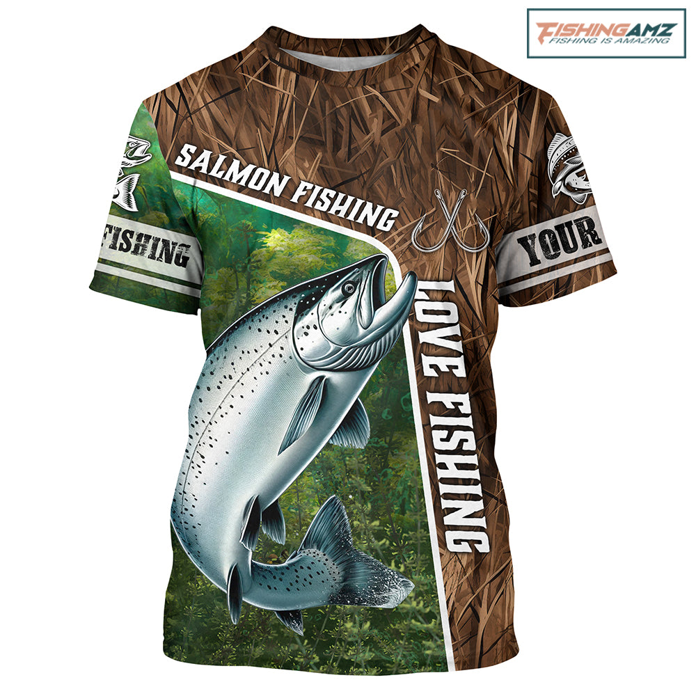 Personalized Chinook Salmon Fishing Shirts, Love Fishing Camo fish on 3D All Over Printed T-Shirts NQS5899