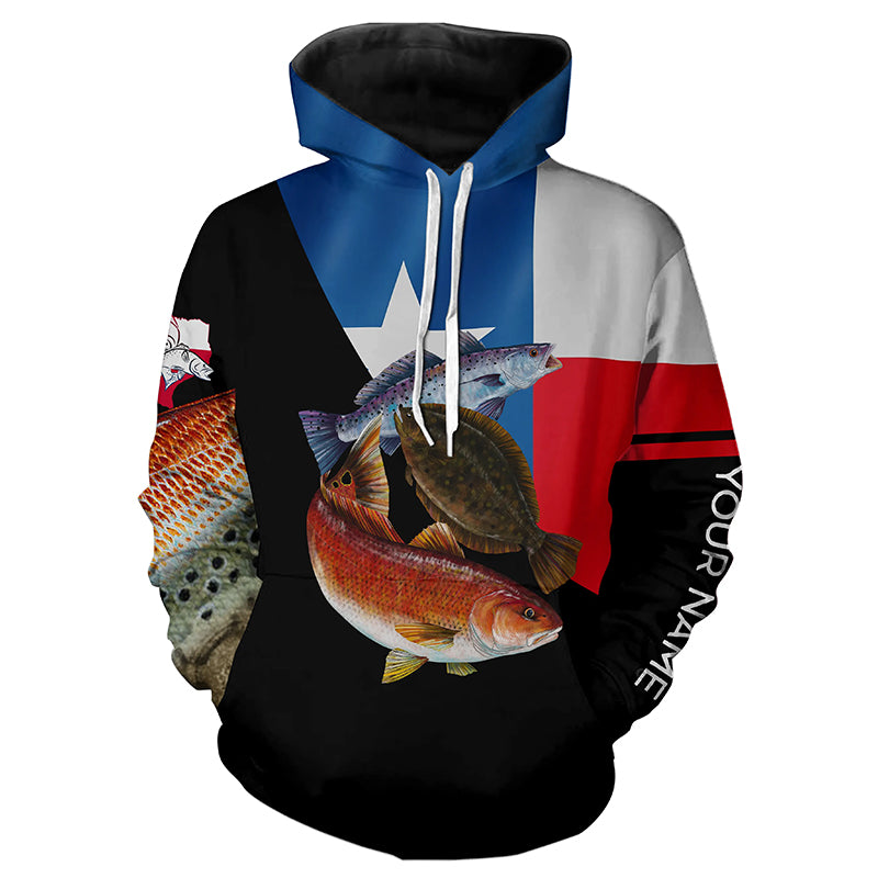Redfish trout flounder Texas Slam fishing Customize name fishing hoodie, gift for fishing lovers NPQ335