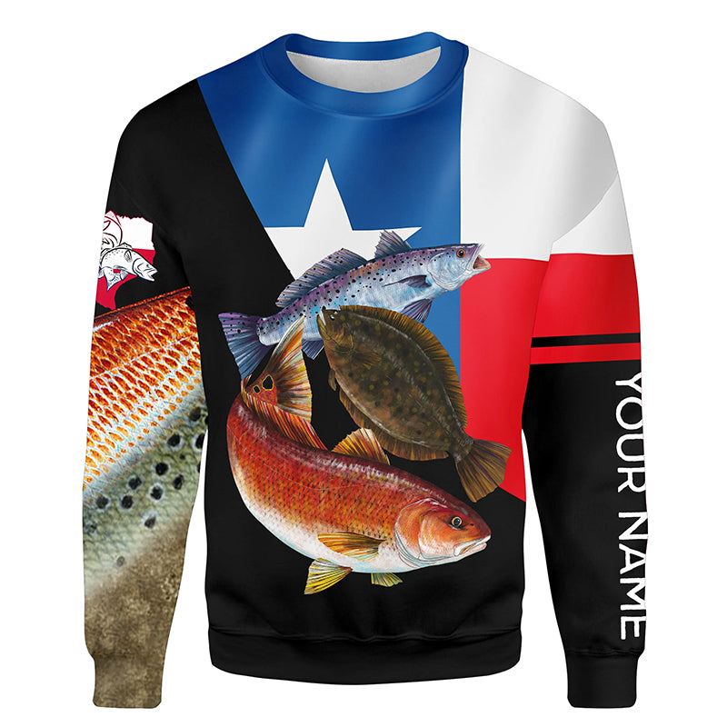 Redfish trout flounder Texas Slam fishing Customize name Sweatshirt, gift for fishing lovers NPQ335