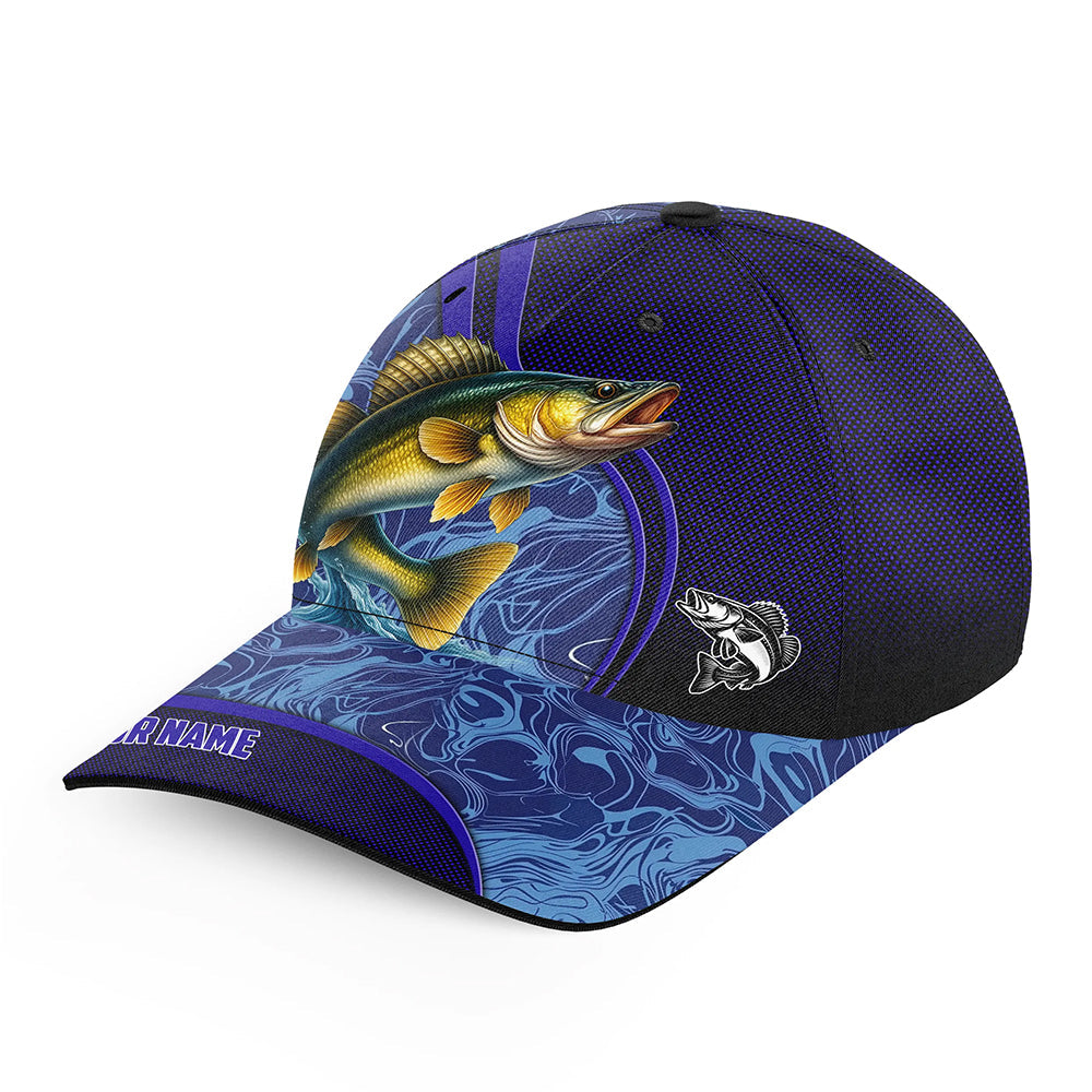 Walleye fishing blue camo Custom fishing hat Unisex Fishing Baseball freshwater Angler fishing cap NQS11023