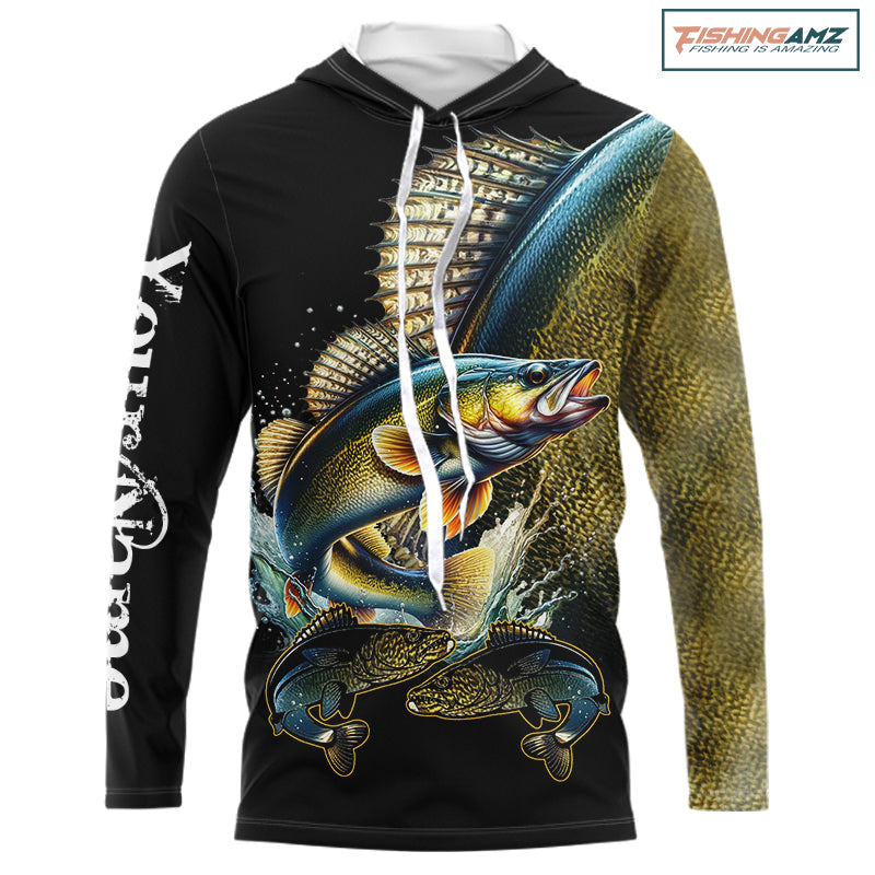 Walleye fishing yellow scales Custom walleye fishing shirts tournament fishing jerseys NQS11031
