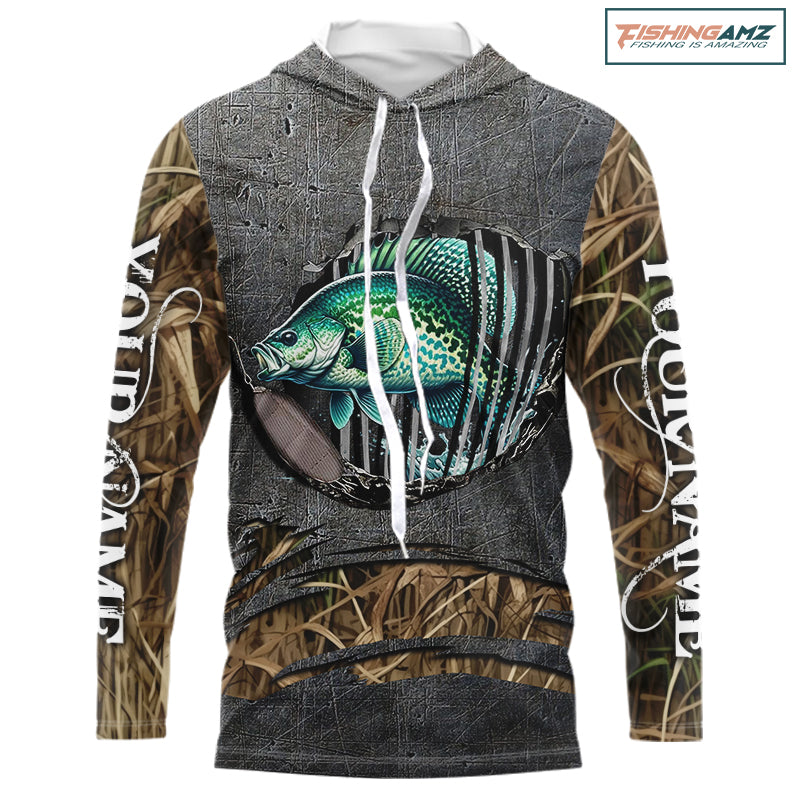 Crappie fishing camo metal grunge pattern Custom Crappie fishing shirts tournament fishing jerseys NQS11032