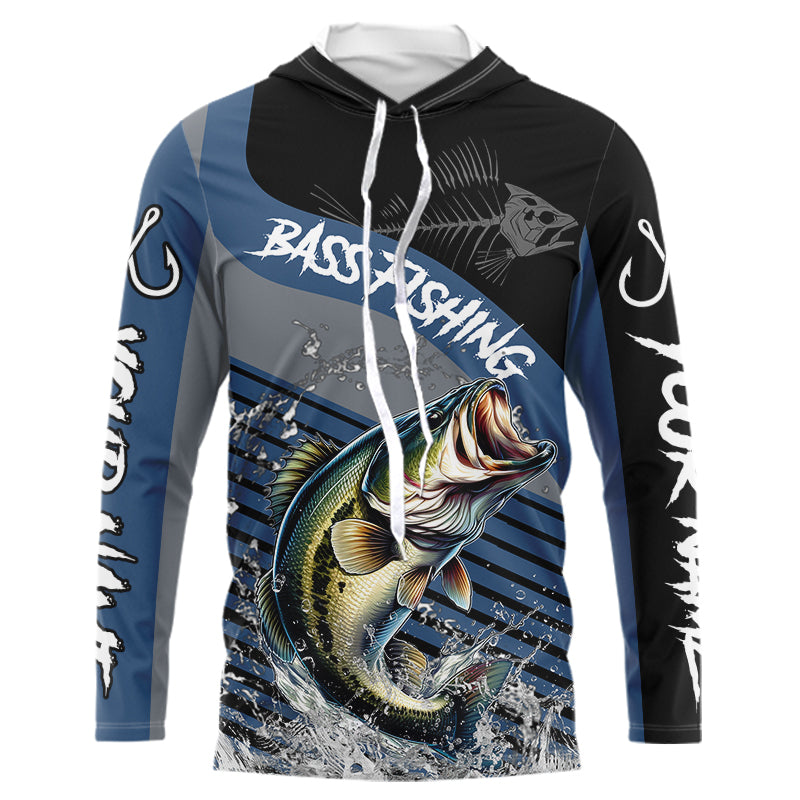 Largemouth Bass fishing Custom UV protection fishing long sleeve shirt, Bass Fishing jerseys | Blue NQS9351