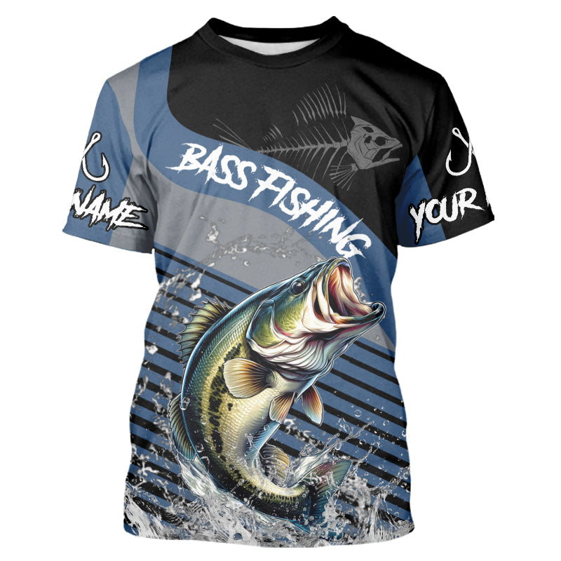 Largemouth Bass fishing Custom UV protection Fishing T-Shirts | Blue NQS9351