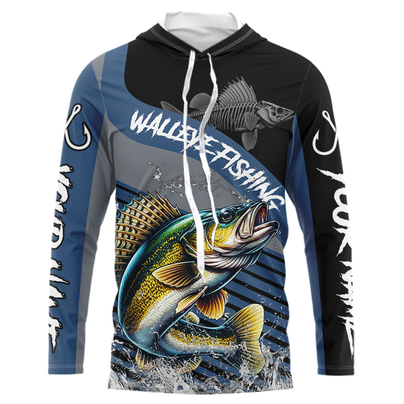 Walleye fishing Custom UV protection fishing long sleeve shirt, Walleye Fishing jerseys | Blue NQS9352