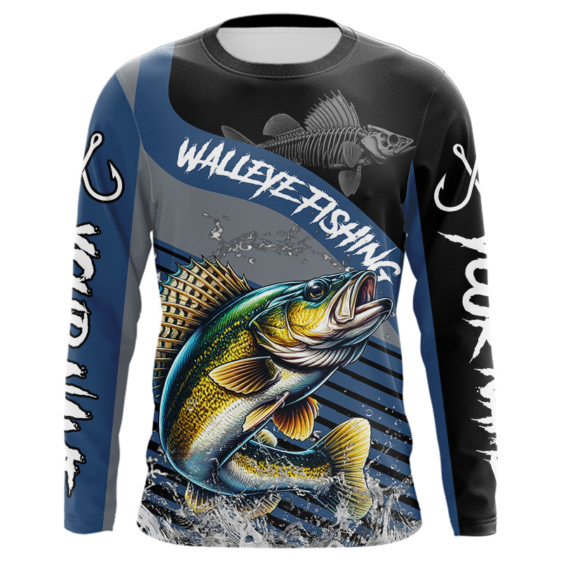 Walleye fishing Custom UV protection fishing long sleeve shirt, Walleye Fishing jerseys | Blue NQS9352