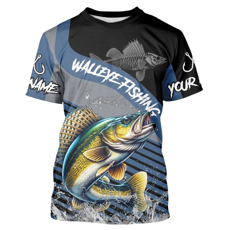 Walleye fishing Custom UV protection Fishing T-Shirts, Gift For Fisherman | Blue NQS9352