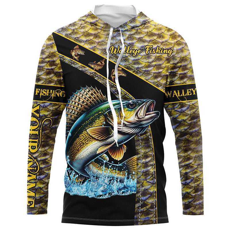 Walleye fishing yellow Walleye scales Custom name Walleye fishing Long sleeve, Long Sleeve Hooded NQS4890