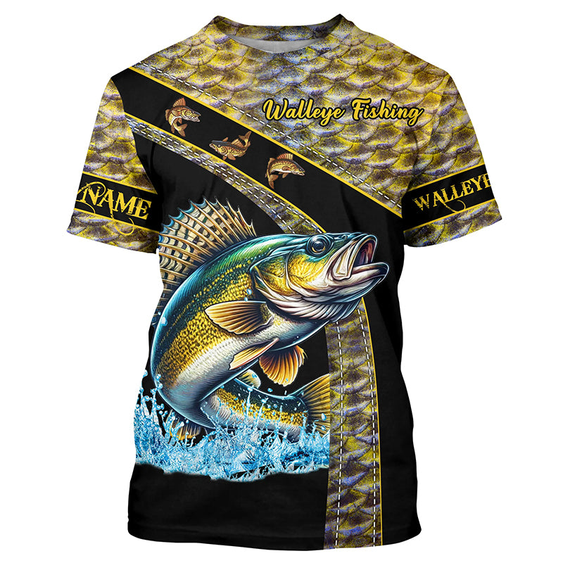 Walleye fishing yellow Walleye scales Custom name fishing Tshirt jerseys, Walleye fishing Tshirt NQS4890