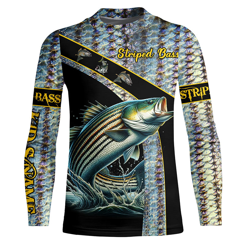 Striped bass fishing scales Custom name striper fishing Kid Long Sleeves shirts NQS4891