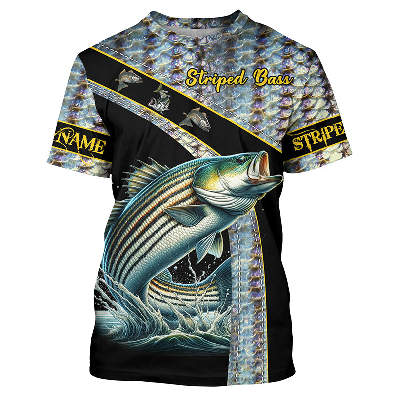 Striped bass fishing scales Custom name fishing Tshirt jerseys, Striper fishing Tshirt NQS4891