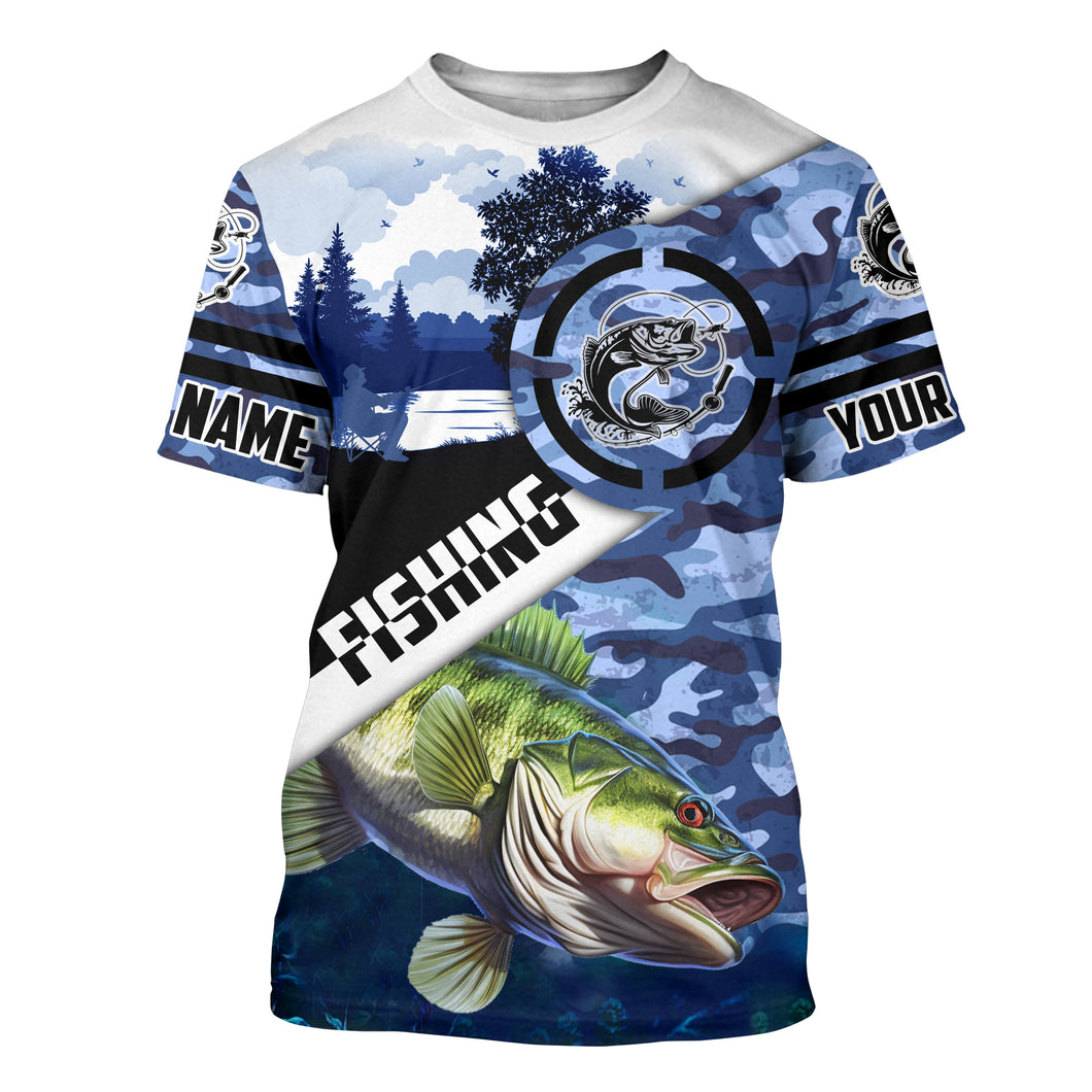 Largemouth Bass fishing blue camouflage fishing Customize fishing T-shirt, gift for fisherman NPQ452