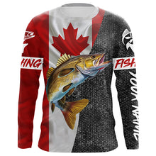 Load image into Gallery viewer, Personalized Walleye Fishing Jerseys, Custom Canadian flag Walleye Long sleeve, Long Sleeve Hooded NQS4897
