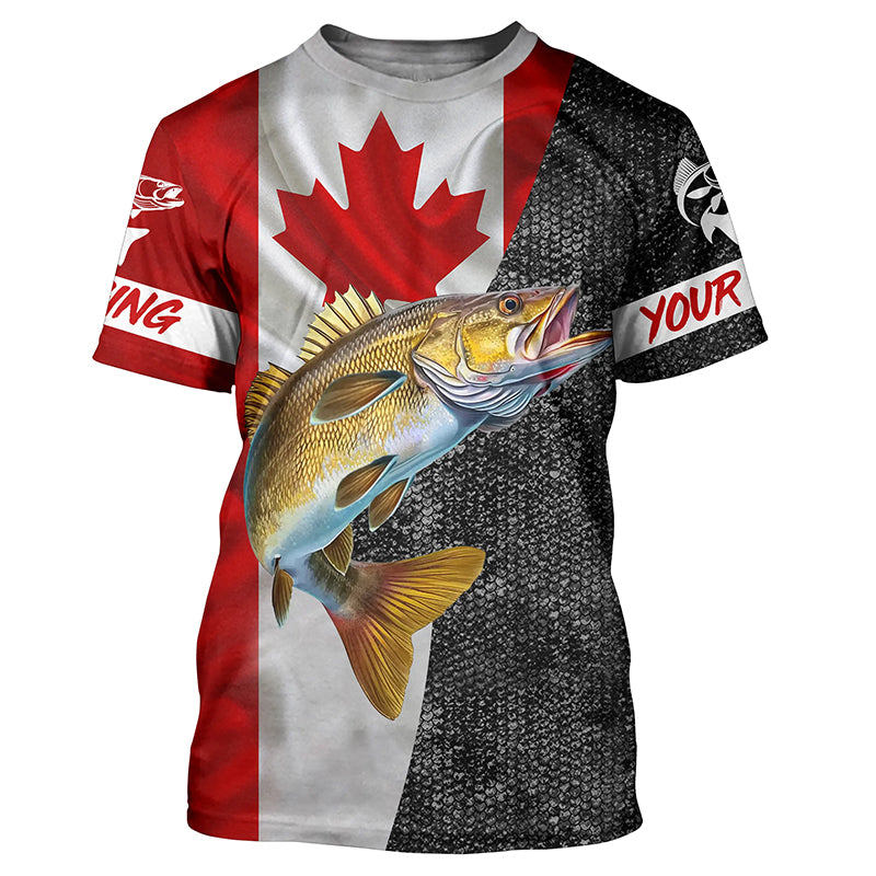 Personalized Walleye Fishing Jerseys, Custom Canadian flag Walleye fishing shirts | T-shirt NQS4897