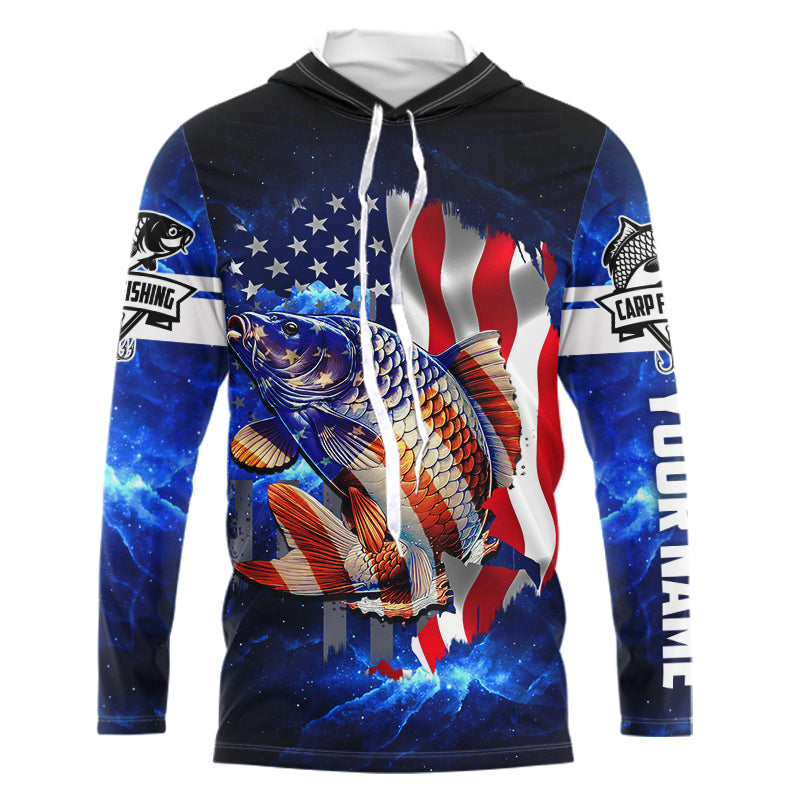 Carp Fishing 3D American Flag patriotic Custom long sleeves fishing shirt for men NPQ102