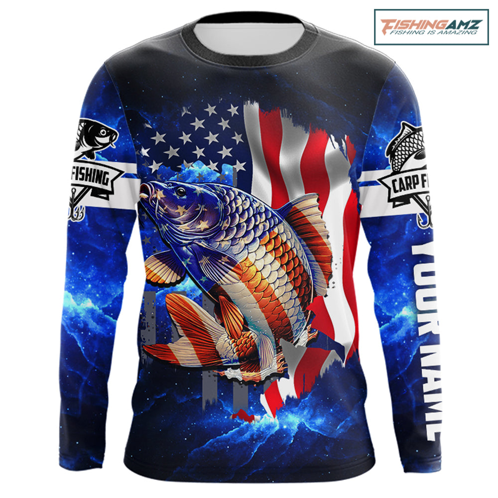 Carp Fishing 3D American Flag patriotic Custom long sleeves fishing shirt for men NPQ102