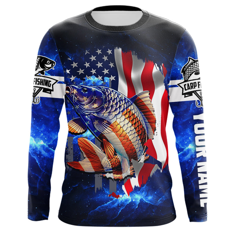 Carp Fishing 3D American Flag patriotic Custom long sleeves fishing shirt for men NPQ102