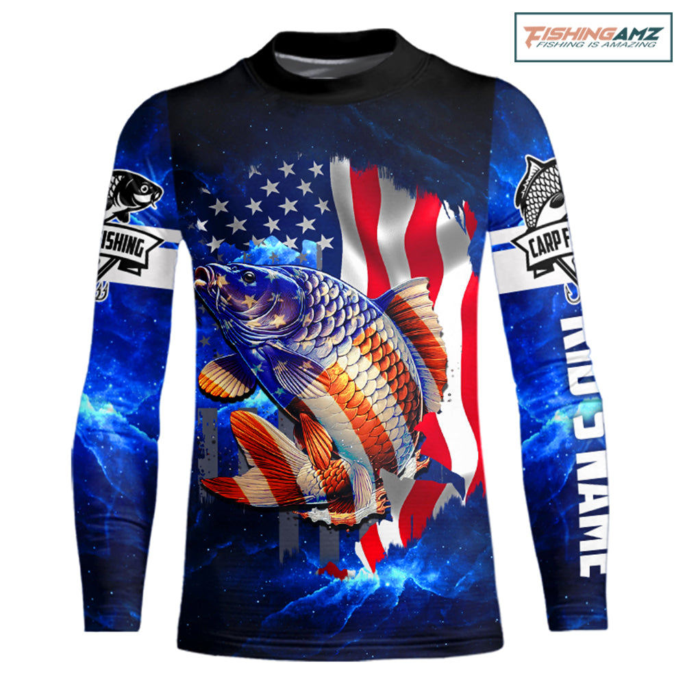 Carp Fishing 3D American Flag patriotic Custom long sleeves fishing shirt for kid NPQ102