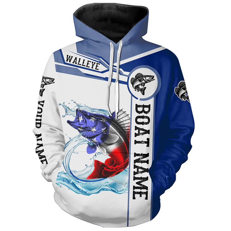 Walleye Fishing American Flag Customize name and boat name fishing hoodie, personalized fishing gift NPQ346