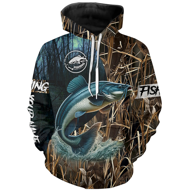 Catfish Fishing Camo Customize name fishing hoodie, personalized fishing gift ideas NPQ4