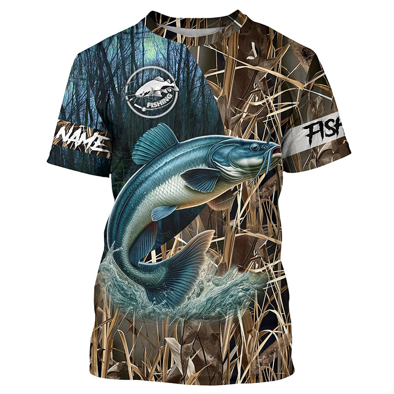 Catfish Fishing Camo performance fishing shirt Customize Name All-over Print Unisex fishing T-shirt NPQ4